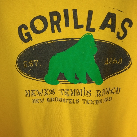 Newks Tennis Ranch Gorillas printed on a yellow Gildan t shirt size large - Picture 2 of 4